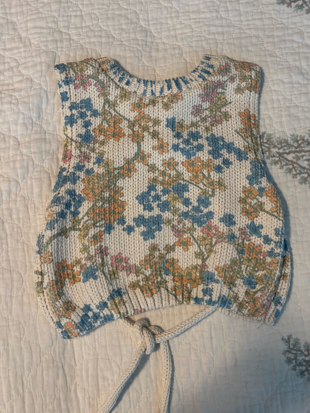 Zara Floral Knit Cropped Tank Top
